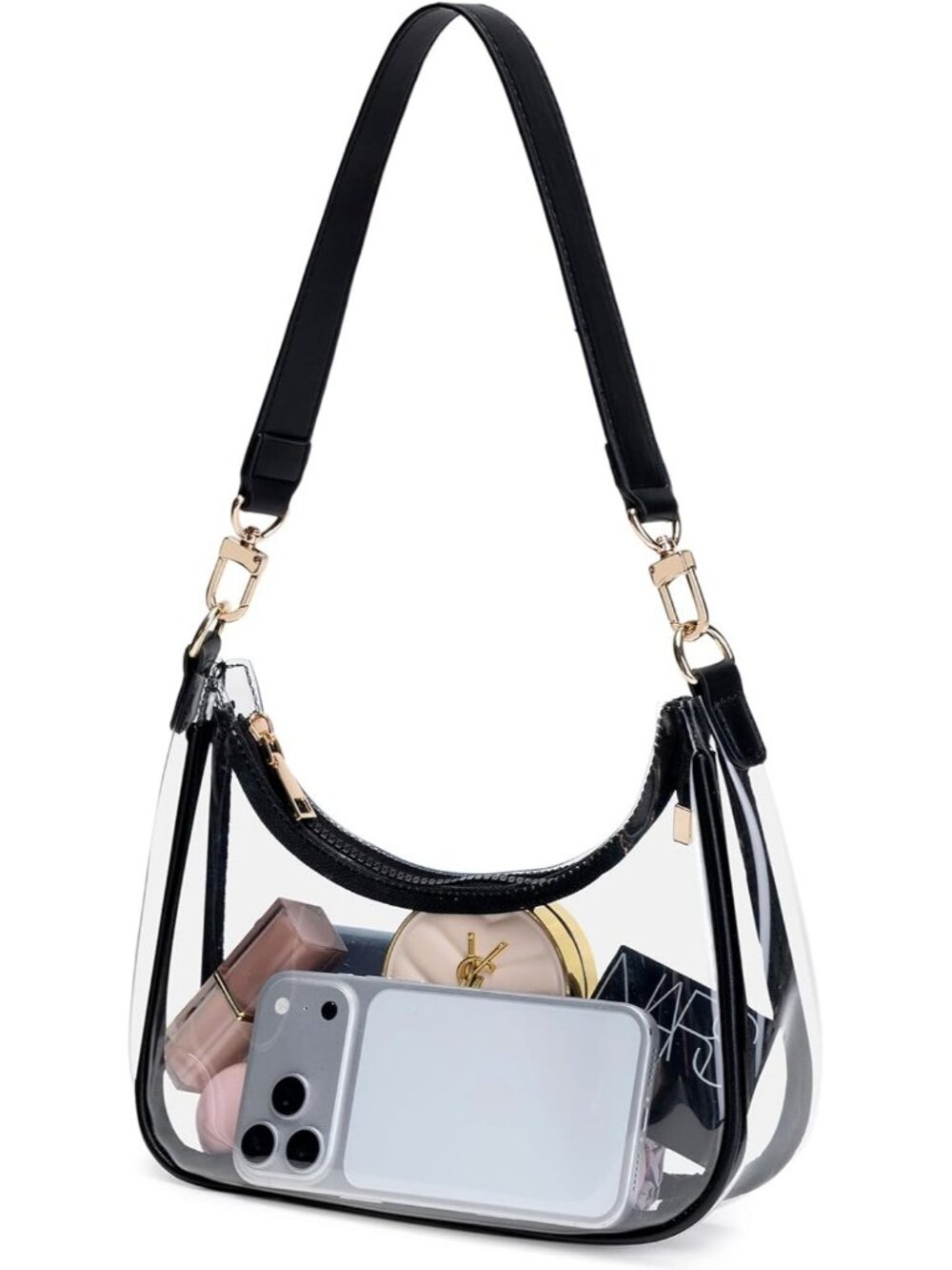 Women's Clear Black Vintage Hobo Cute Lightweight Underarm Purse Shoulder Bag